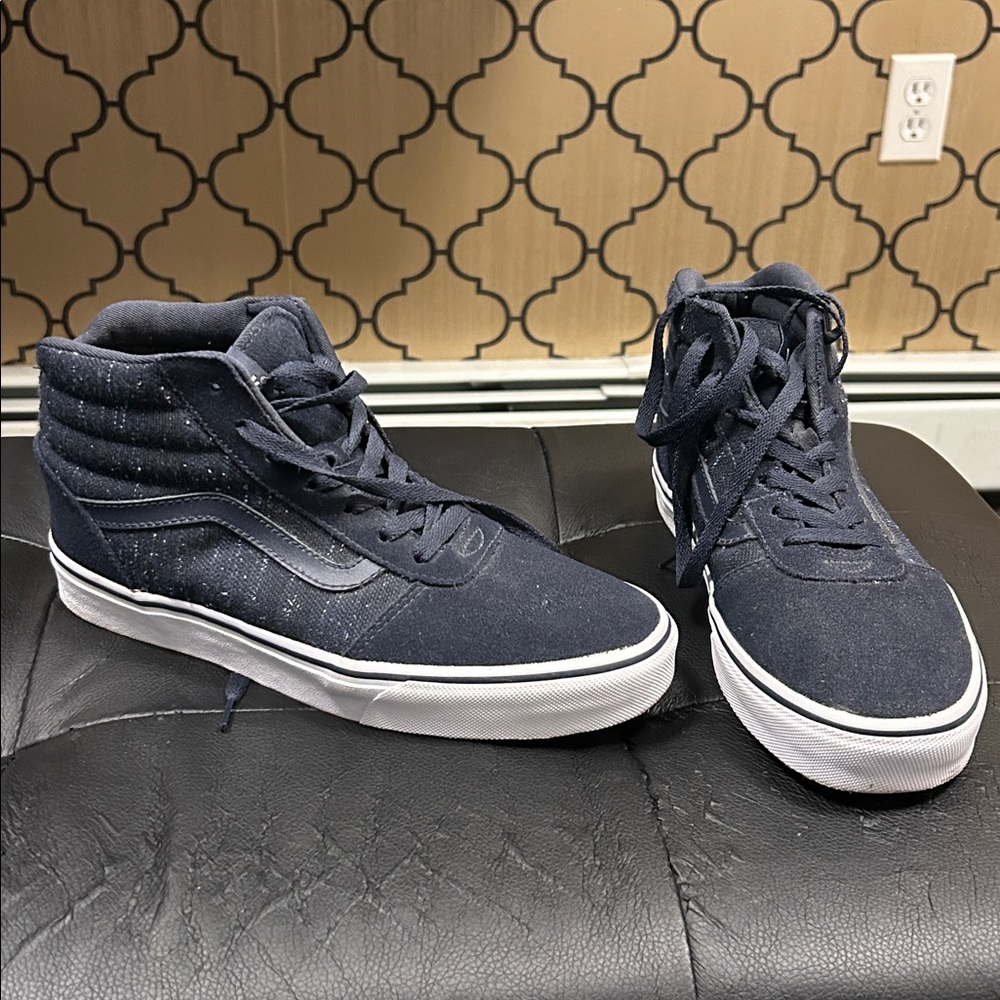 Vans Dark Blue High-Tops with White Accents. Only worn once.